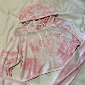 Pink tie dye cropped hoodie.